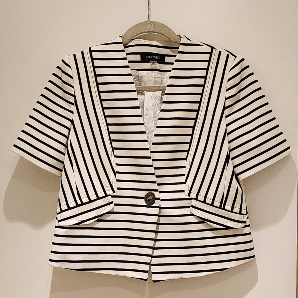 Nine West Striped Short Sleeve Blazer
